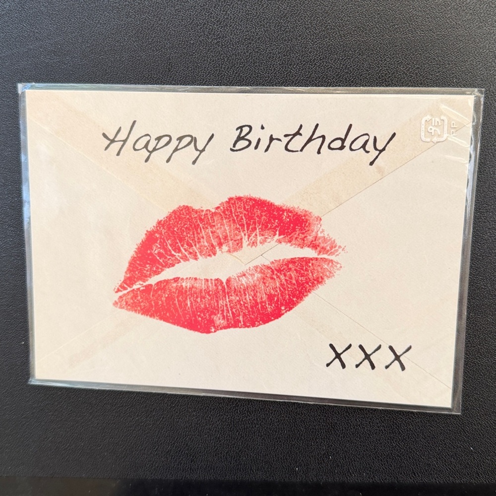 New Happy Birthday postCard with Red Lip Print